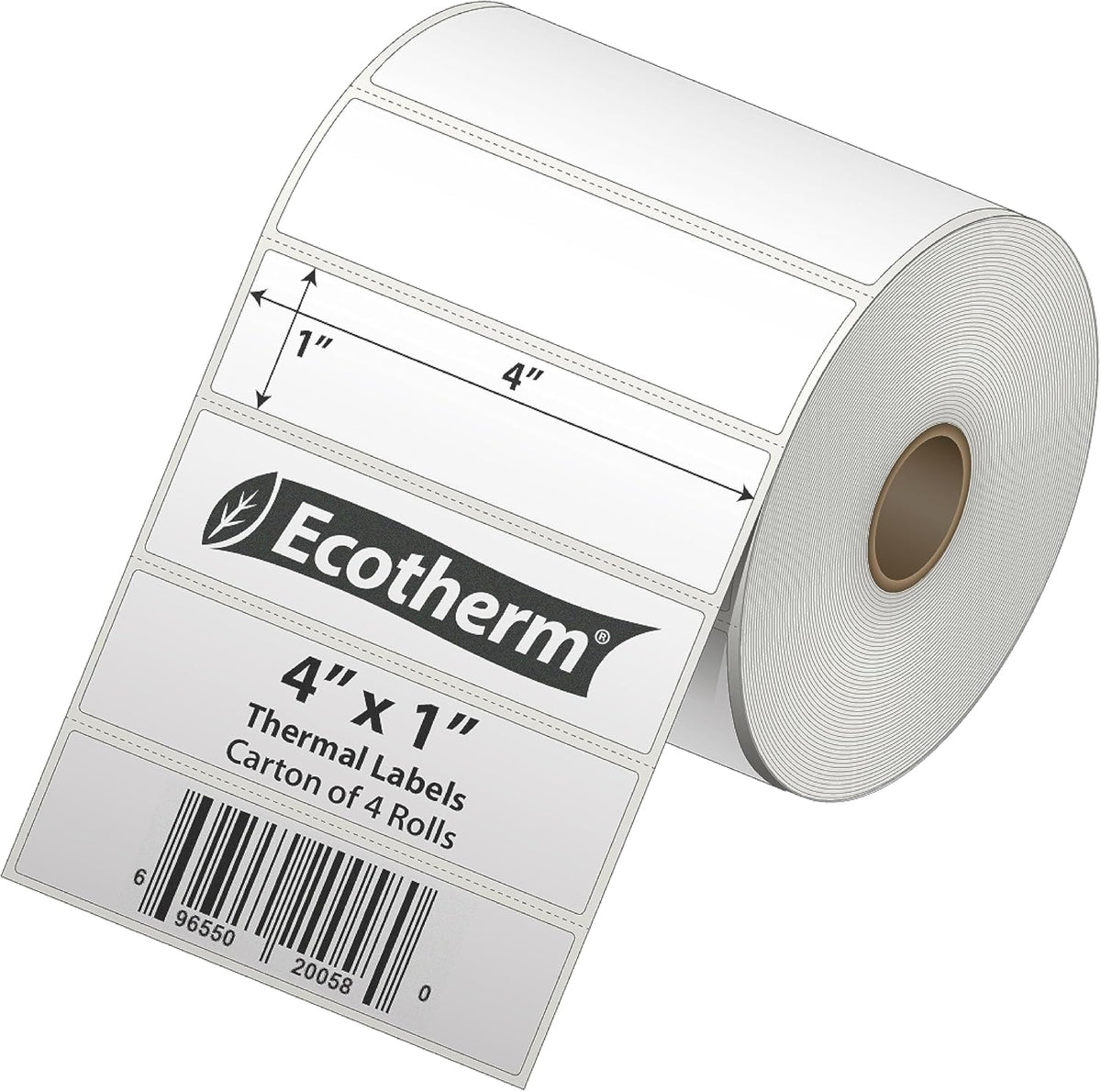 4" x 1" Thermal Labels | 4 Rolls | 5360 Labels | fits Zebra, Munbyn, Rollo, Godex, Arkscan, iDPRT, Offnova Thermal Label Printers and More | Blank White Adhesive Stickers by Ecotherm
