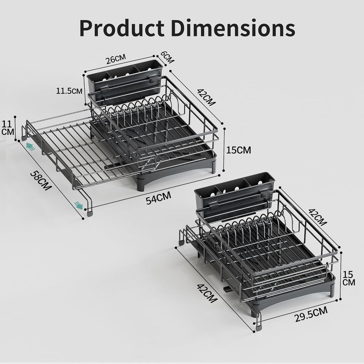 Large Dish Drying Rack - Expandable Dish drainers for Kitchen Counter,Over The Sink Dish Drainer Drying Rack,Rustproof Dish Drainer with Utensil Holder and Drainboard