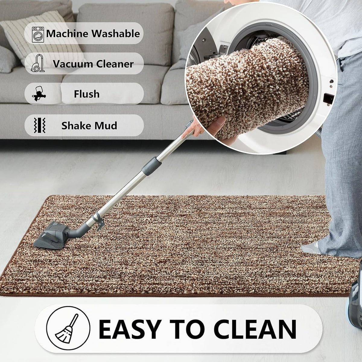 REFETONE Indoor Doormat, Front Door Mat 32"x40" Absorbent Rubber Backing Non Slip Door Mats, Washable Low-Profile Inside Floor Mat Door Rugs for Entryway, Resist Dirt Mud Mat for Dogs, Coffee/Brown