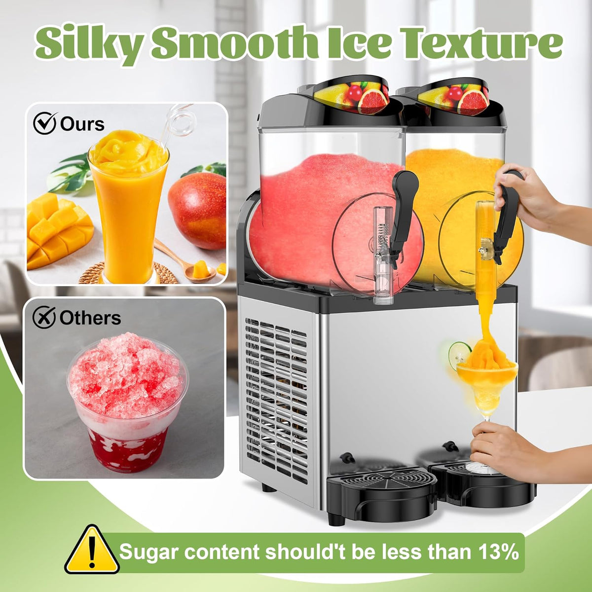 Commercial Slushie Machine, Slushy Machine for Home, 24L Slushie Maker Frozen Drink Maker, No Ice Need, Kitchen Appliances, Slush Cocktail Margarita, Smoothie Machine, Party Bar Amusement Park