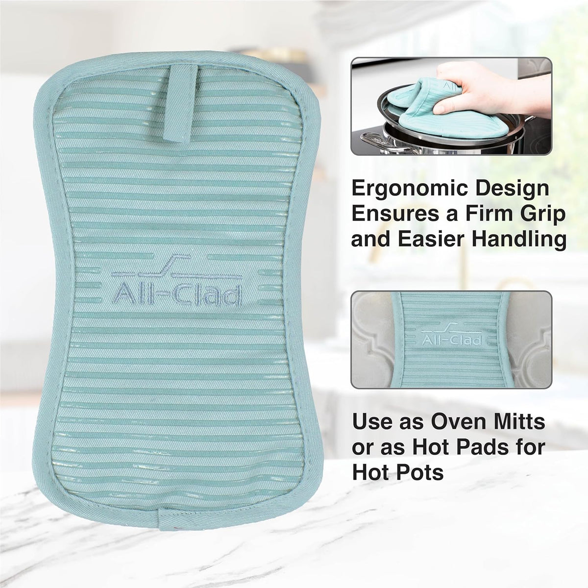 All-Clad Premium Pot Holder & Hot Pad: Heat Resistant up to 500 Degrees - 100% Cotton, 10"x6.25" Hot Pad for Kitchen and Barbeque, 1-Pack, Rainfall