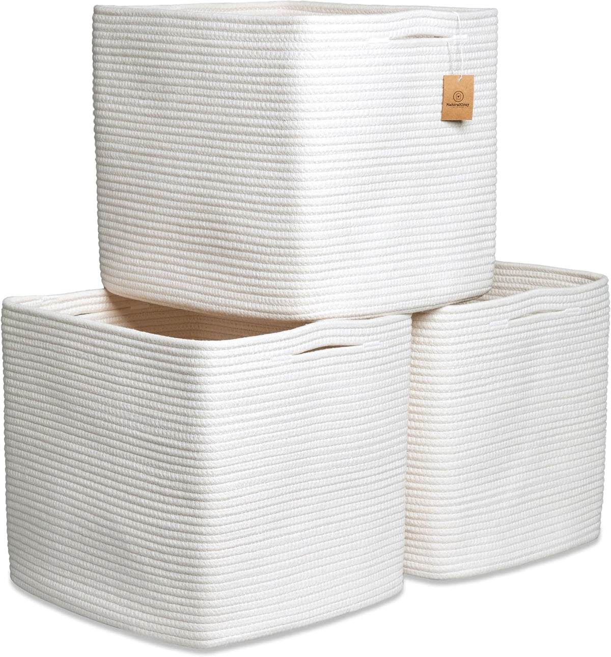 NaturalCozy 13x15x13 Kallax Storage Cubes, 3 Pack | Cotton Rope Cube Storage Bins Woven Baskets for Organizing | Kallax Insert Baskets for Shelves Organizer, Kids Toy, Pantry, Closet, Baby Nursery