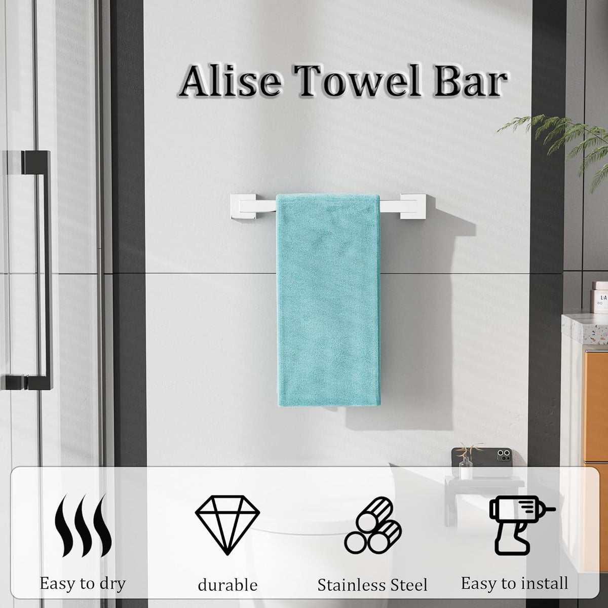 Alise Polished Chrome Towel Bars,15.75 Inch Towel Holder Towel Racks for Bathroom and Lavatory,SUS304 Stainless Steel Hand Towel Hanger Rail Wall Mount,Useable Length 13.98 Inch Towel Bar, GYT040-C