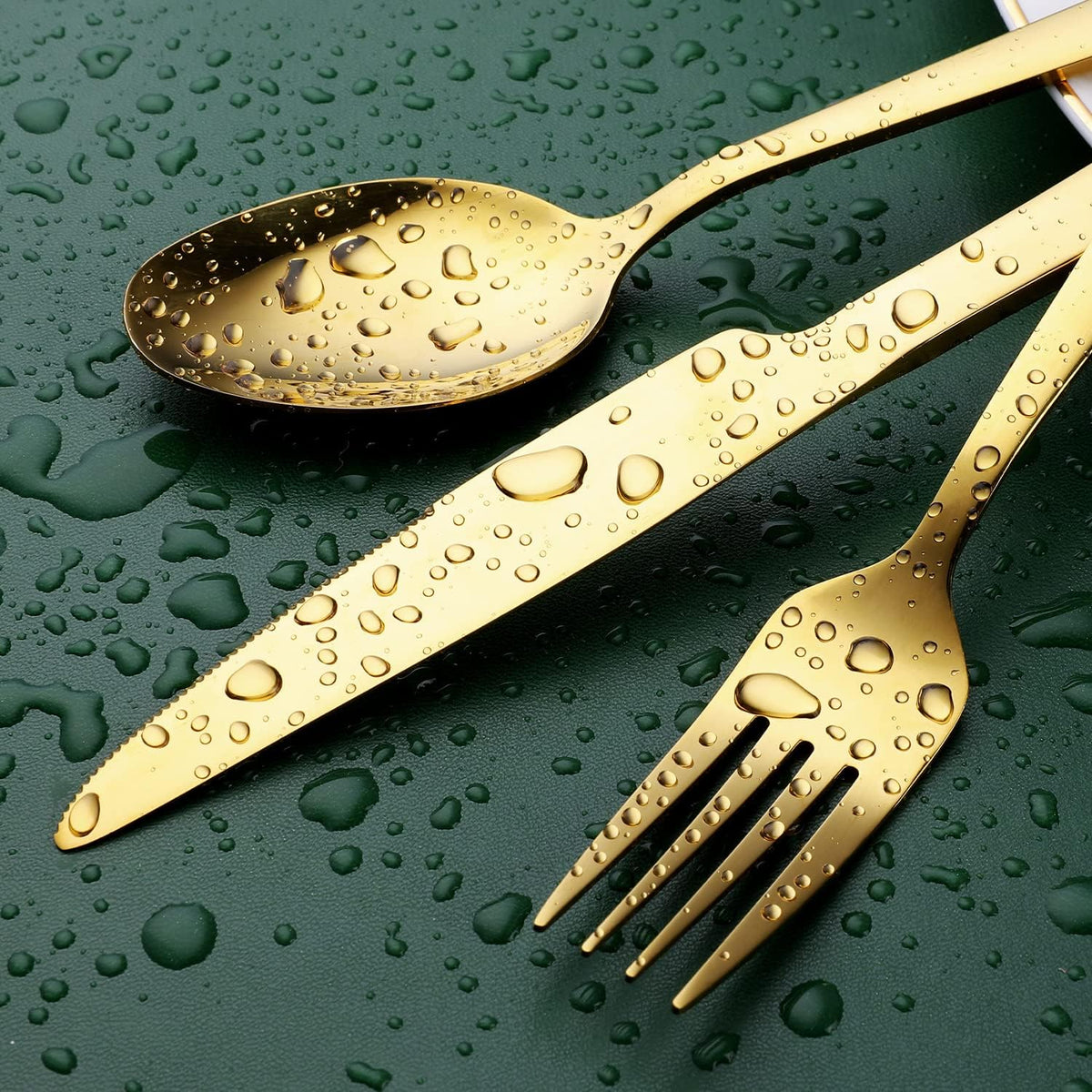 Gold Silverware Set, OGORI 30-Piece Gold Forged Stainless Steel Flatware Set with Square Handle, Service of 6