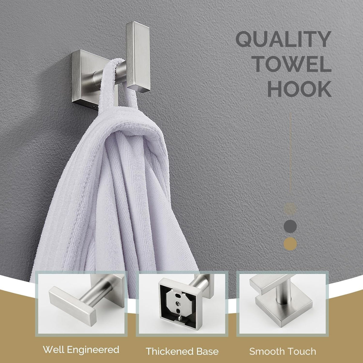 Angle Simple Bathroom Towel Hook, SUS304 Stainless Steel Single Shower Towel Hanger for Wall, Kitchen Cabinet Closet Coat Robe Holder Wall Mounted, Brushed Nickel