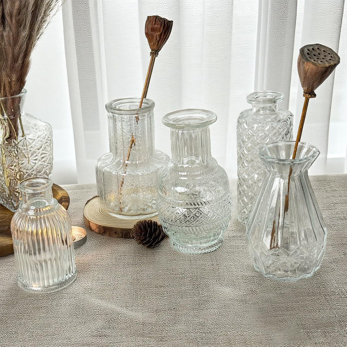 Glass Bud Vase Set of 12 Pcs Small Minimalist Vases for Flowers, Vintage Rustic Home Decor for Table Centerpiece Wedding Party, Modern Clear Aromatherapy Bottle for Living Room Bedroom