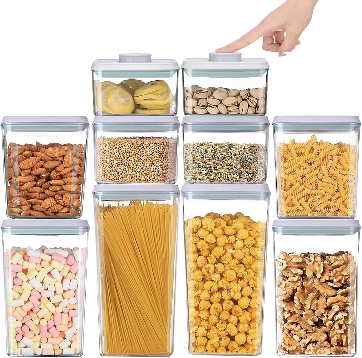 Pop Containers with Lids - Stackable Airtight Food Storage, Kitchen Pantry Storage Containers for Snacks Candy Salt Herbs Spices BPA-Free (10PCS (0.5 + 1.2 + 2.0 + 2.7 + 3.3 Qt) * 2)