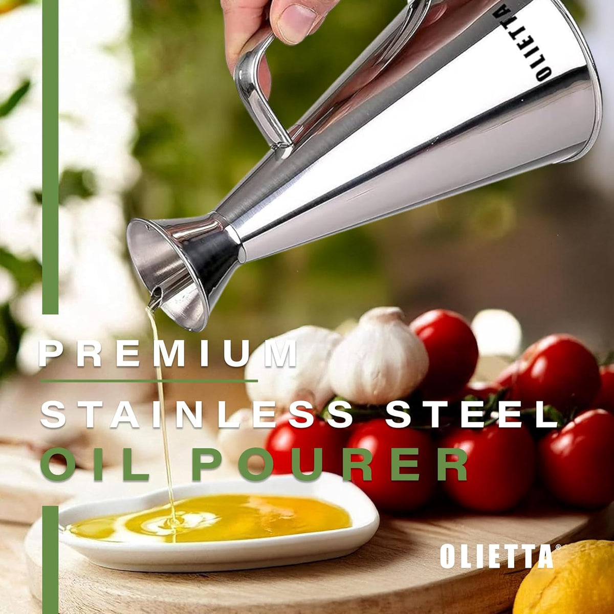 Olive Oil Dispenser Bottle Stainless Steel Non Drip Leak Proof No Mess Vinegar Pourer & Kitchen Drizzler 17 oz 500ML 0.5 Litre Great for Pouring & Drizzling Easy to Clean & Leakproof