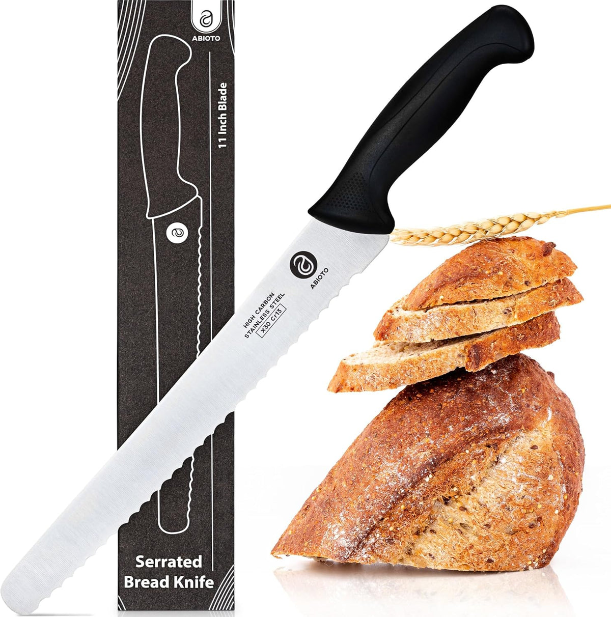 Serrated Bread Knife for Homemade Bread Sourdough - Perfect 11-Inch Sourdough Bread Knife Made of High Carbon Stainless Steel X30 Cr13 with One-Sided Sharp Serrations and Ergonomic Handle