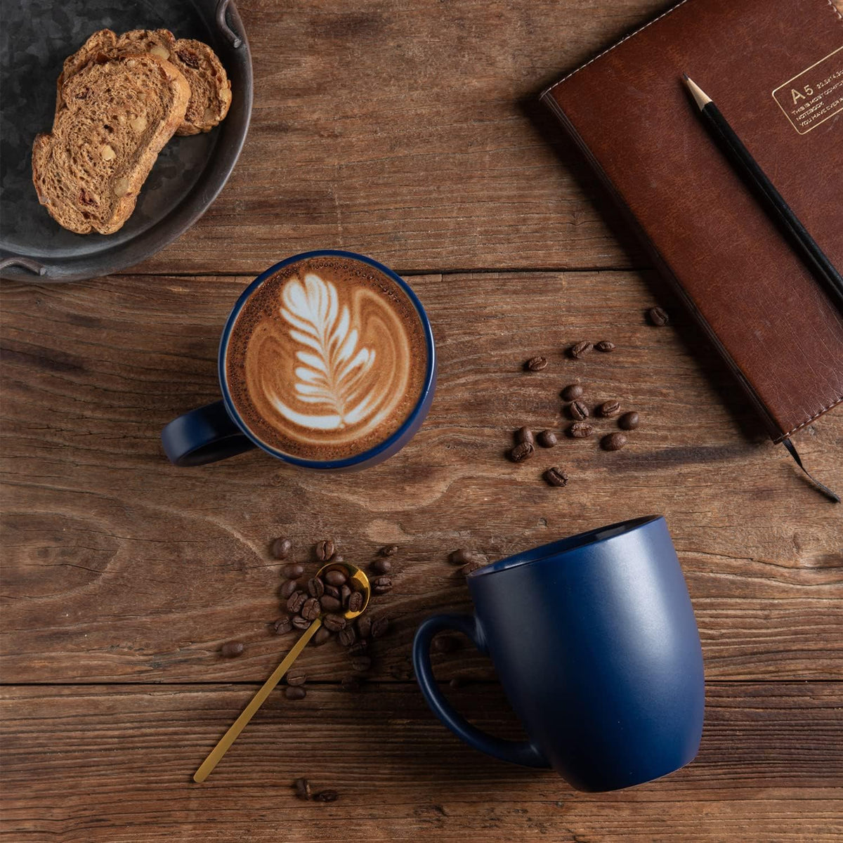 AmorArc 16oz Coffee Mugs Set of 6, Large Ceramic Coffee Mugs for Men, Women, Dad, Mom, Modern Coffee Mugs With Handle For Tea,Latte,Cappuccino,Cocoa. Dishwasher&Microwave Safe, Matte Blue