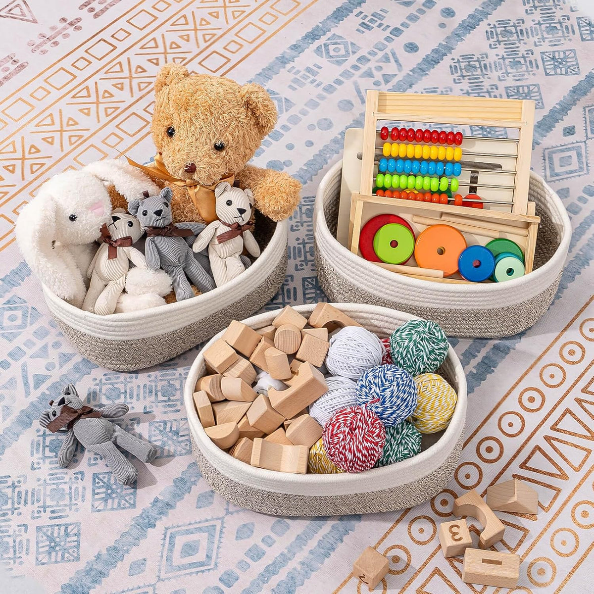 CubesLand Baskets for Shelves Storage,Cube Shelf Closet Storage Bins Set 3,Long-lasting &Skin-friendly Toy Basket Bin,Stylish Room Decor Basket,Woven Off White/Light Brown