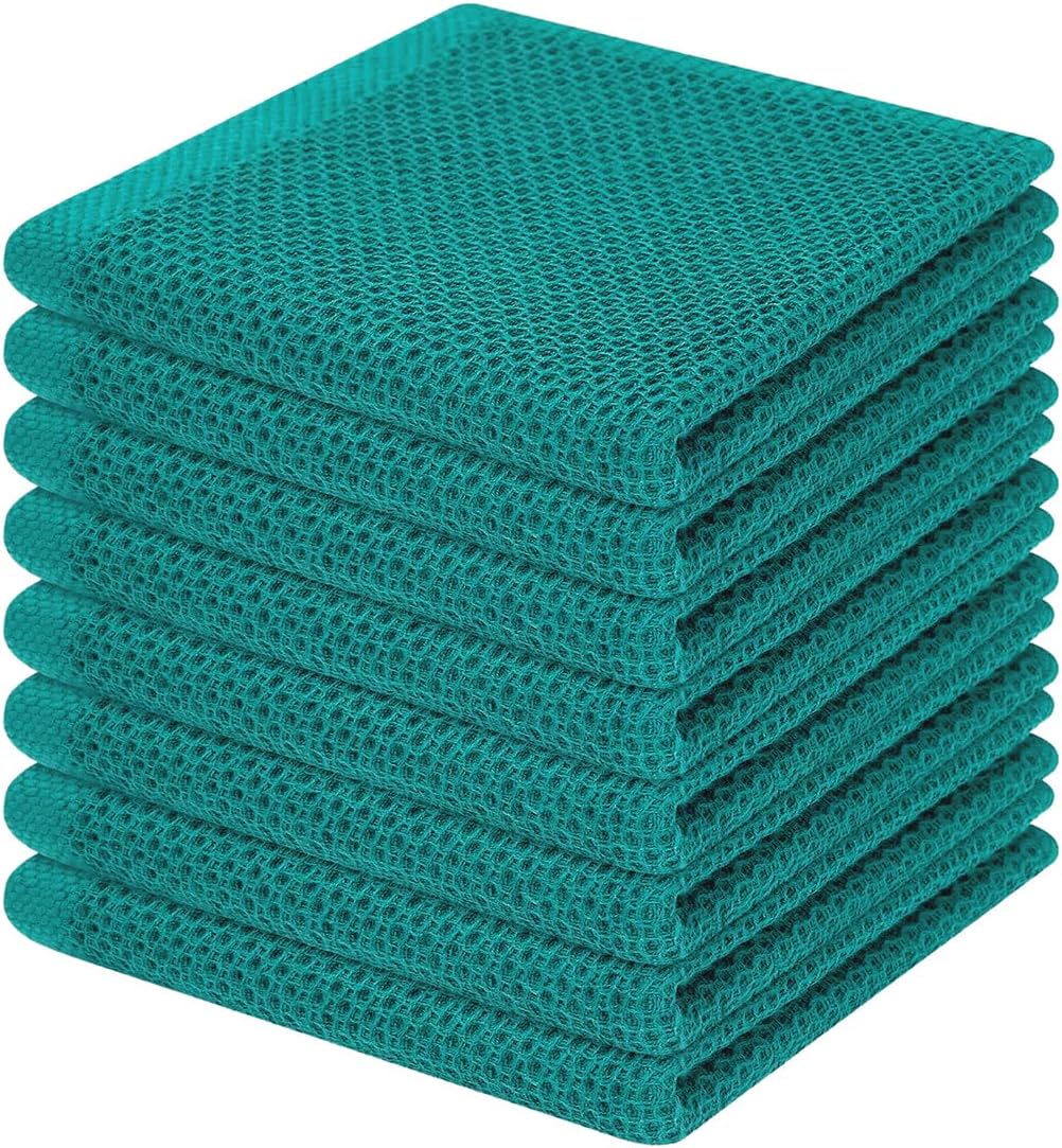 Homaxy 100% Cotton Waffle Weave Kitchen Dish Cloths, Ultra Soft Absorbent Quick Drying Dish Towels, 12 x 12 Inches, 8-Pack, Teal