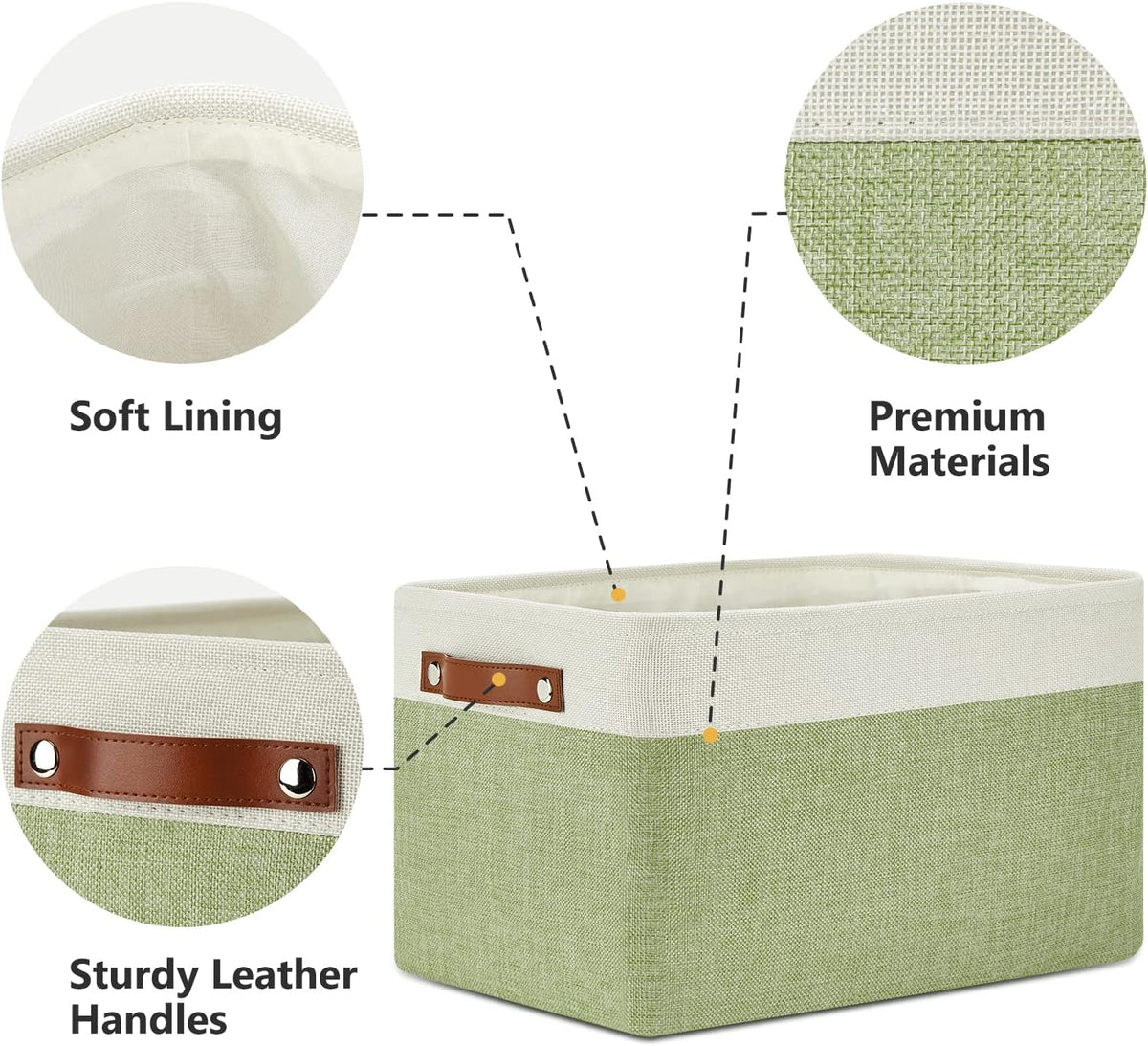 DULLEMELO Fabric Storage Bins for Laundry, Home, Foldable Storage Baskets for Shelves, Toys, Collapsible Storage Bins for Office,Bedroom(3-Pack Medium-15 inch X 11 inch X 9.5 inch , White&Green)