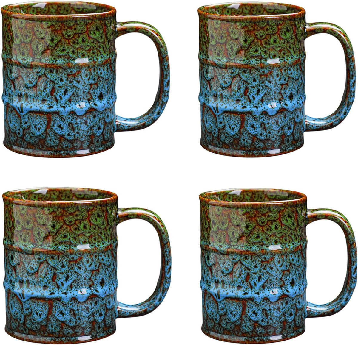 Ceramic 20 oz Tea Cup - Large Coffee Mug for Office and Home - Dishwasher and Microwave Safe (4, Green and Blue)