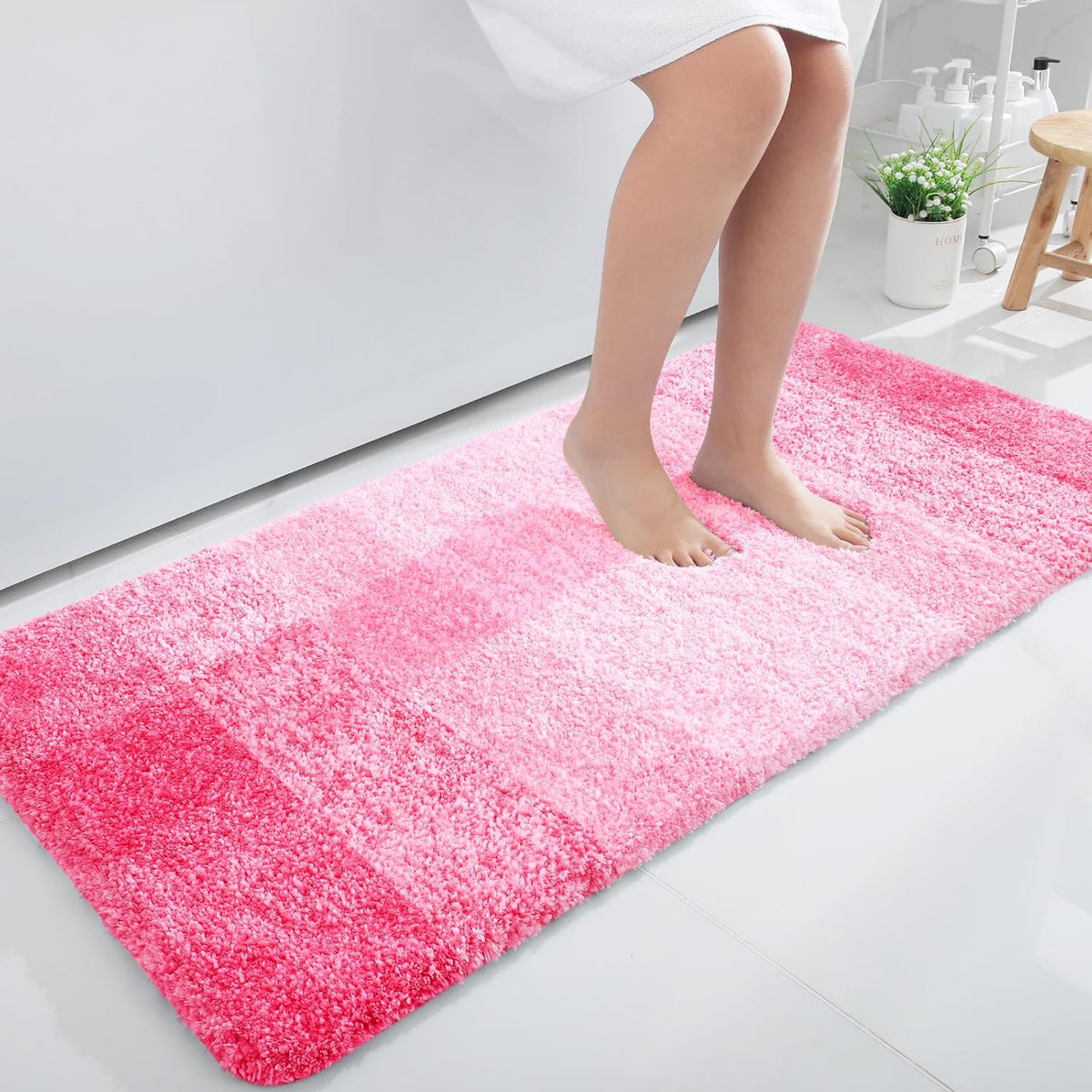 OLANLY Bathroom Runner Rugs 47x24, Extra Soft Absorbent Microfiber Bath Rugs, Rubber Backing, Quick Dry, Machine Washable Bath Mats for Bathroom Floor, Tub and Shower, Home Decor Accessories, Pink