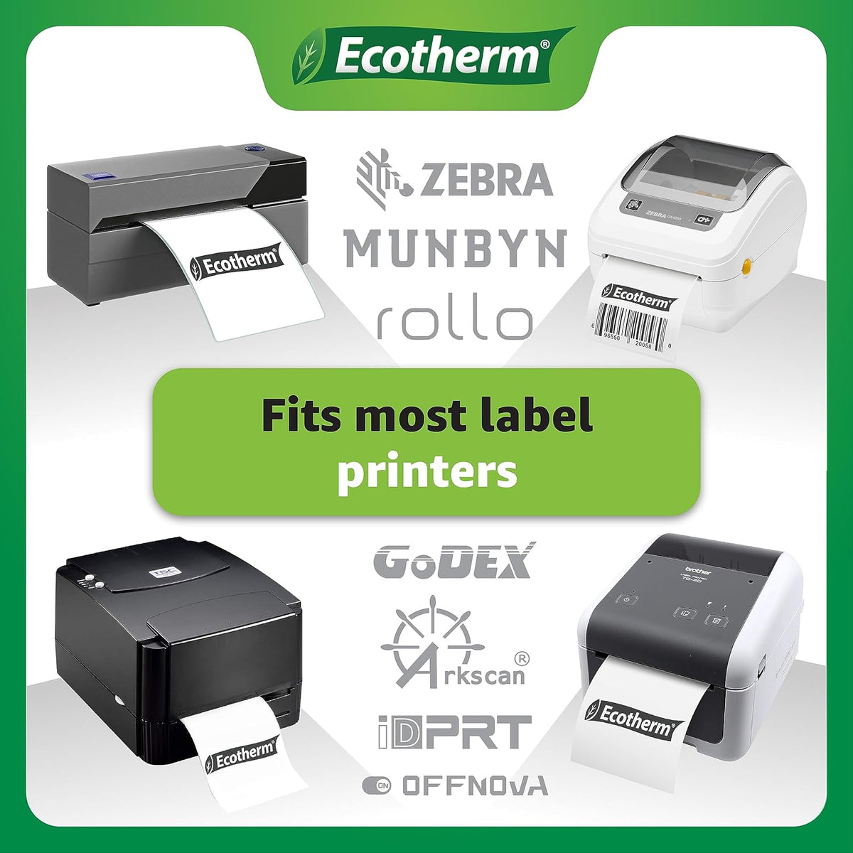 2.25" x 2.5" Thermal Labels | 6 Rolls | 6000 Labels | fits Zebra, Munbyn, Rollo, Godex, Arkscan, iDPRT, Offnova Thermal Label Printers and More | Blank White Adhesive Stickers by Ecotherm