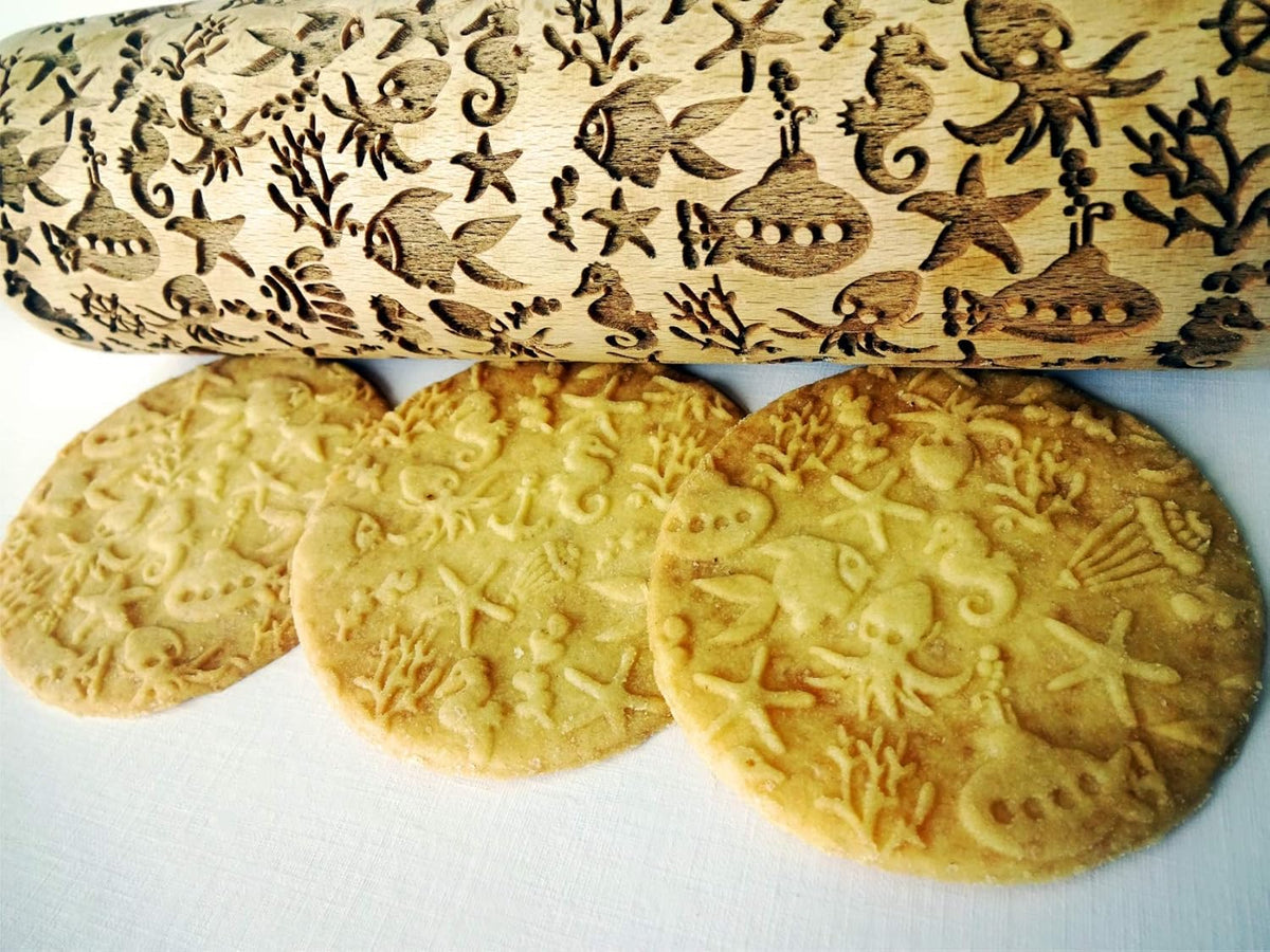 DEEP OCEAN EMBOSSING ROLLING PIN LASER ENGRAVED WITH DEEP OCEAN SYMBOLS GIFT FOR FRIEND