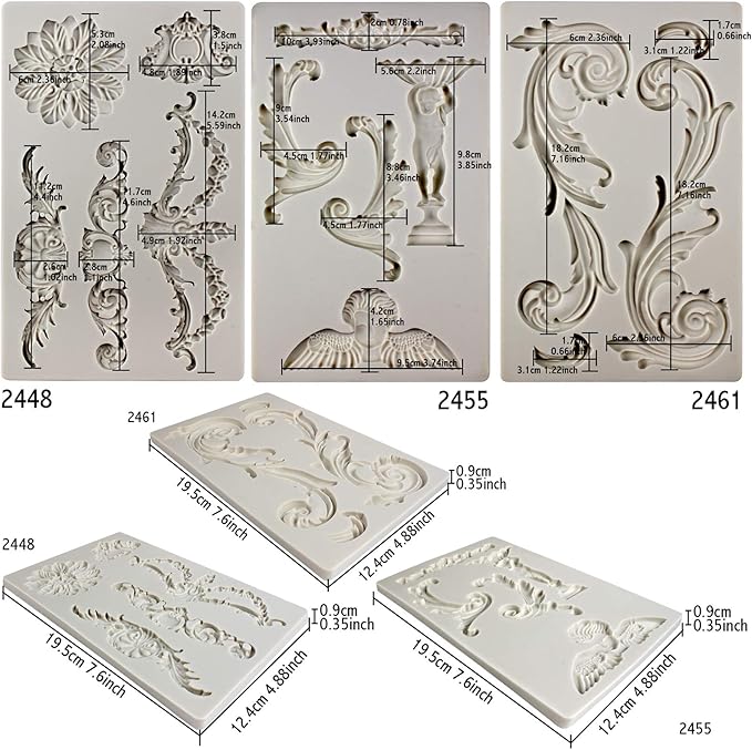 Baroque Style Ornament Curlicues Silicone Molds 3-Count Cherub Birdbath Scrollworks Art Deco Inspired Lace