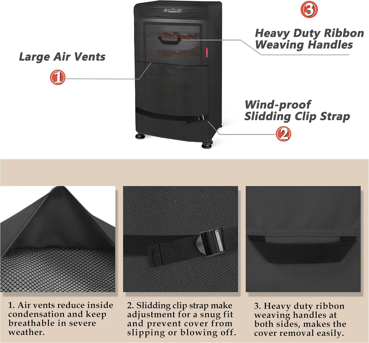 Porch Shield 30 Inch Electric Smoker Cover for Masterbuilt Smoker, Waterproof Heavy Duty Outdoor Smoker Grill Covers 20W x 18D x 33H inch, Black