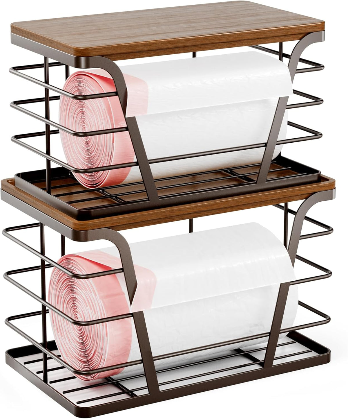 2 Pack Stackable Kitchen Organization,Counter Organizers and Pantry Organization for Home and Kitchen,Trash Bag Organizer Under Sink,Brown