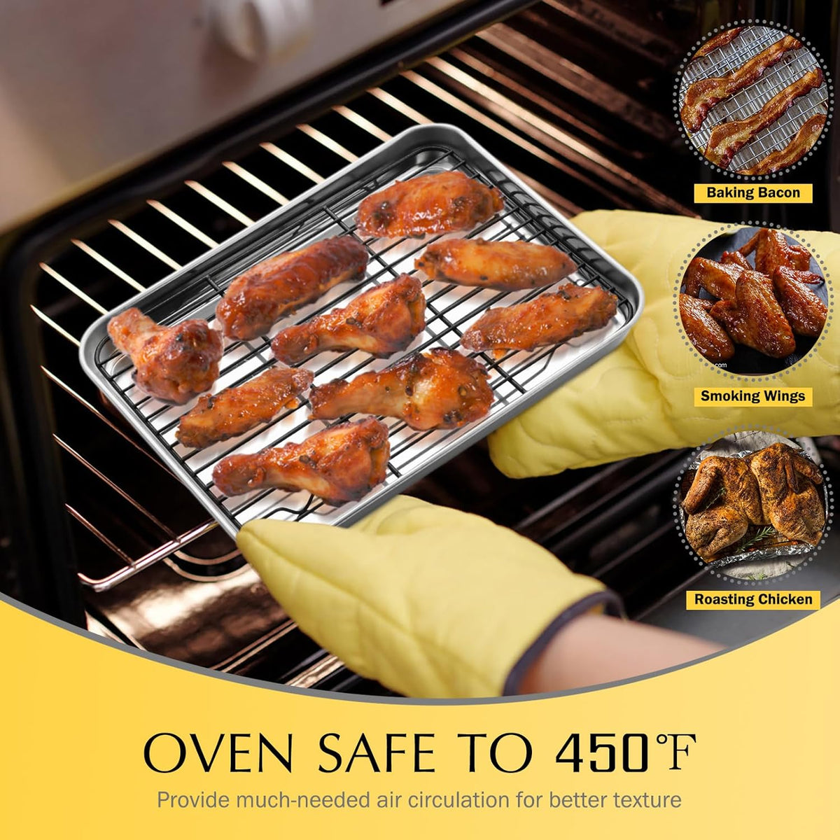 Small Baking Wire Rack Set of 2, E-far Non-stick Rack for Toaster Oven Cooking Roasting Broiling Grilling Meat Bacon, 8.7” x 6.2” Metal Bakeable Cooling Racks for Cookie Cake - Easy to Clean