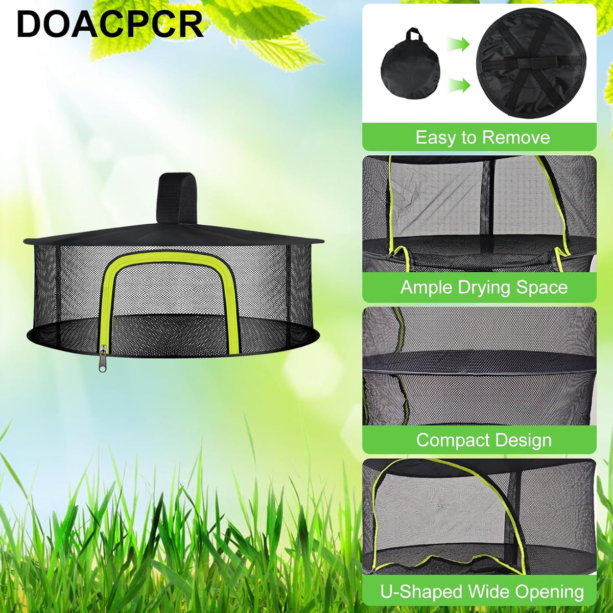 1 Layer Herb Drying Rack, Herb Drying Rack Hanging Mesh, Foldable Bud Drying Net with U-Shaped Zipper, Hooks, for Drying Herbs Plants, Flowers, Fruits, Food, Camping (1 Layer-23.62'')