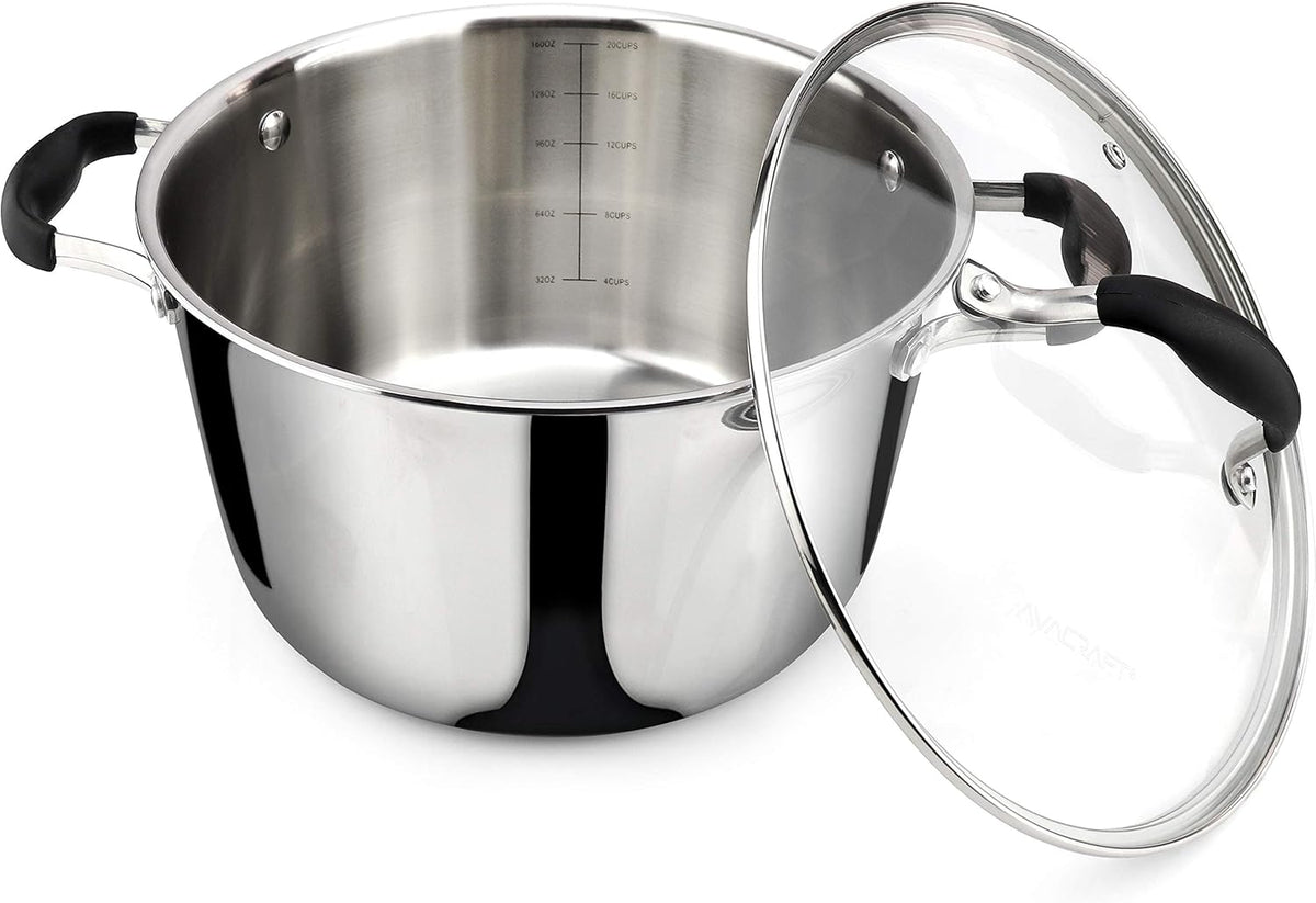 AVACRAFT 18/10 Tri-Ply Stainless Steel Dutch Oven, Chef’s Pan with Glass Lid, Induction Compatible, Multipurpose Stock Pot, 5 Quart