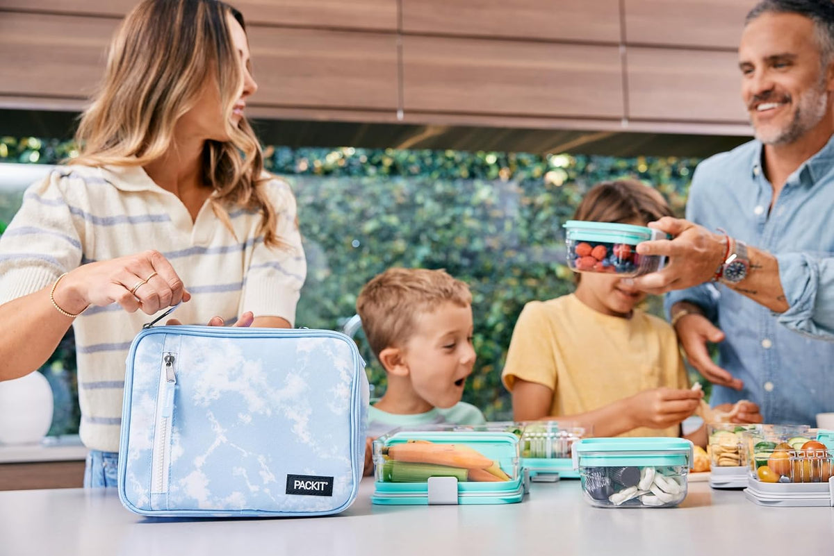 PackIt Freezable Classic Lunch Box, Blue Sky, Built with EcoFreeze Technology, Collapsible, Reusable, Zip Closure With Zip Front Pocket and Buckle Handle, Perfect for School Lunches