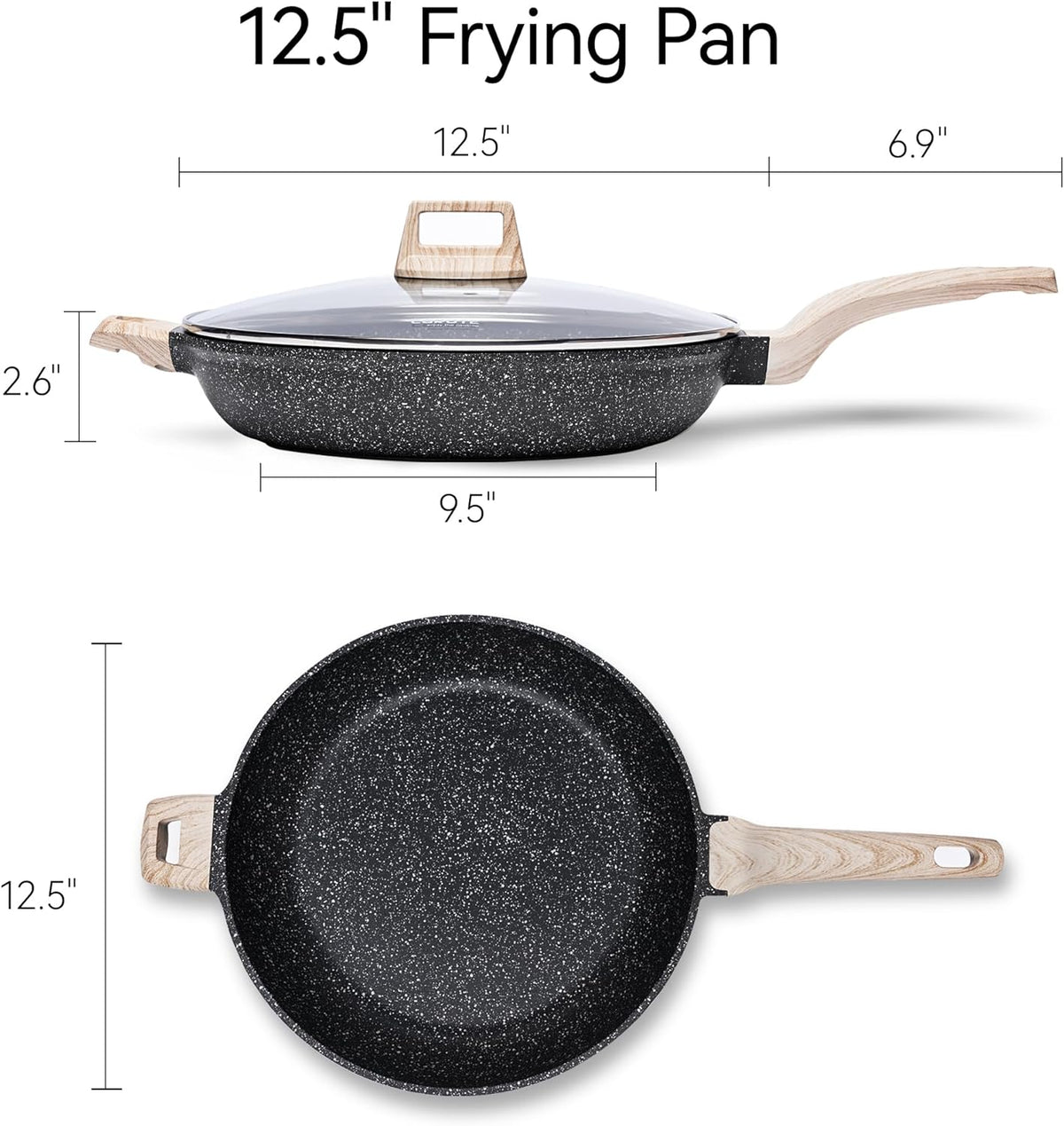 CAROTE Non Stick Frying Pan Skillet,12.5" Nonstick Skillet with Glass Lid, Granite Cookware Chef's Pan, PFOA Free (Classic Granite, 12.5-Inch)