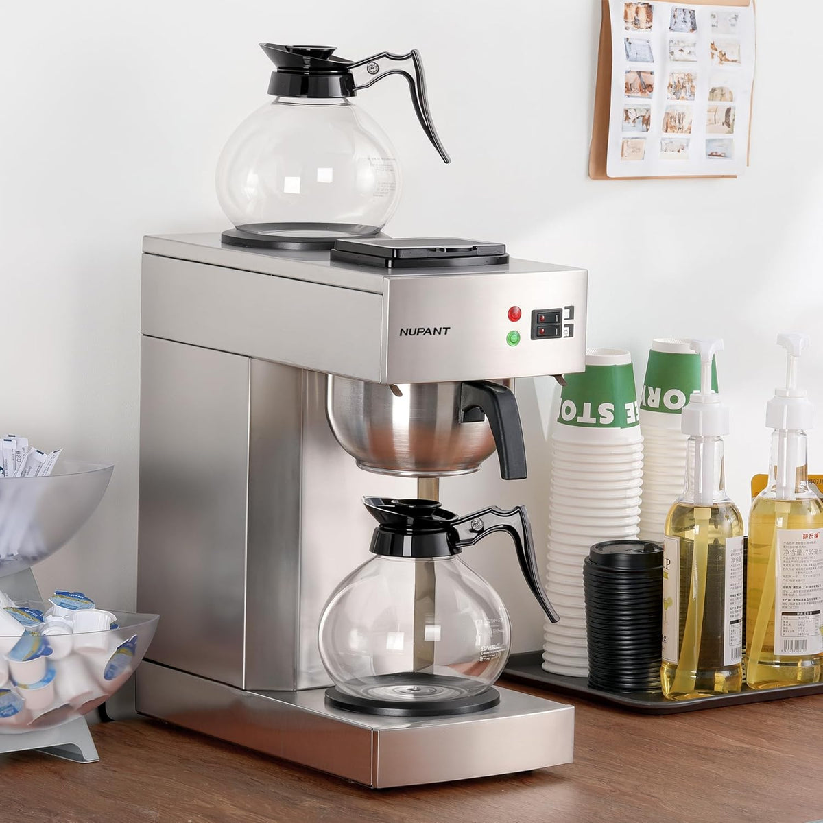 12-Cup Coffee Maker 1.8L Commercial Drip Coffee Maker Pour Over Coffee Machines with 2 Glass Carafes and 2 Warmers Plate Stainless Steel Coffee Brewer for Cofe Bar and Restaurant