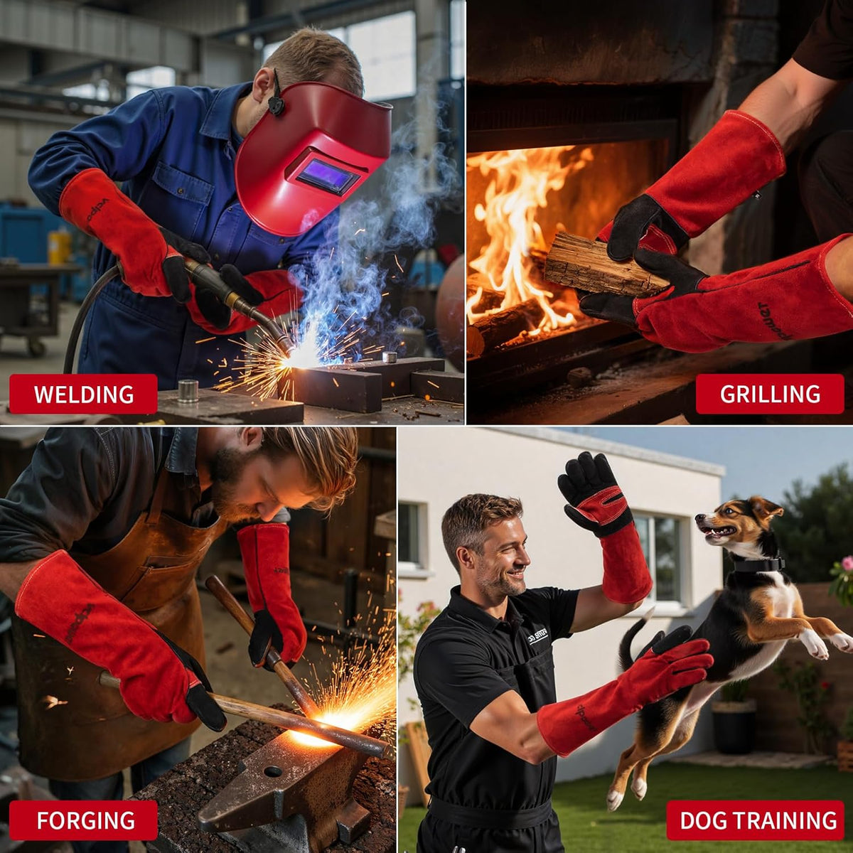 16 Inch Welding Gloves Heat Resistant 932°F for BBQ,Oven,Grill,Fireplace MIG,TIG,Stick Welding,Forging,Animal Handling(2XL)