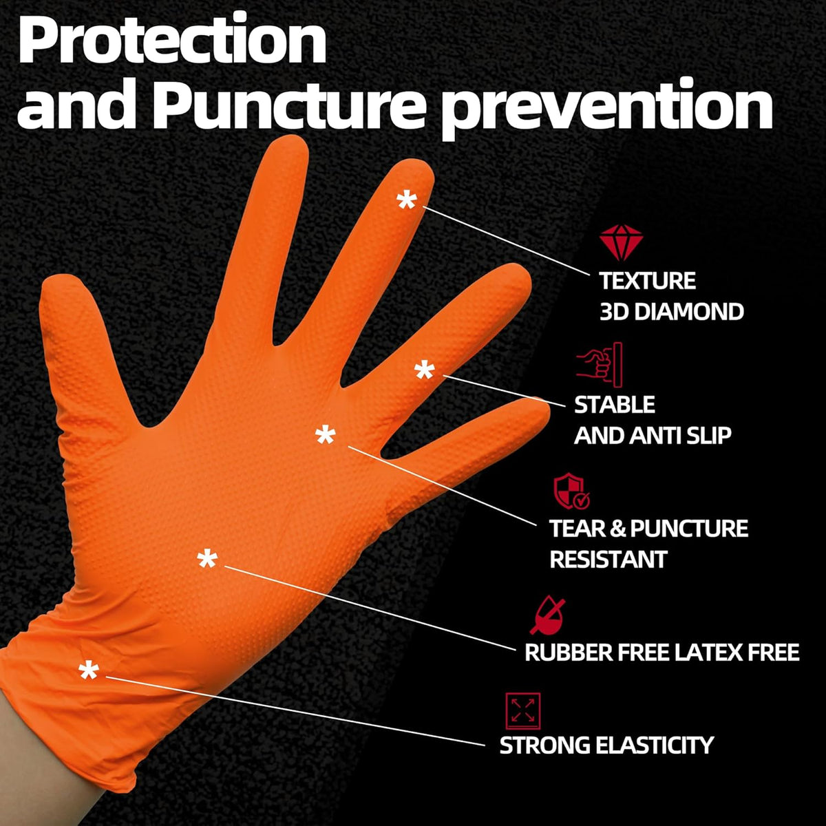 Jointown Basic Heavy Duty Nitrile Gloves, Mechanic Gloves 8 Mil Nitrile Disposable, with Raised Diamond Texture, Case of 100, Orange, Large
