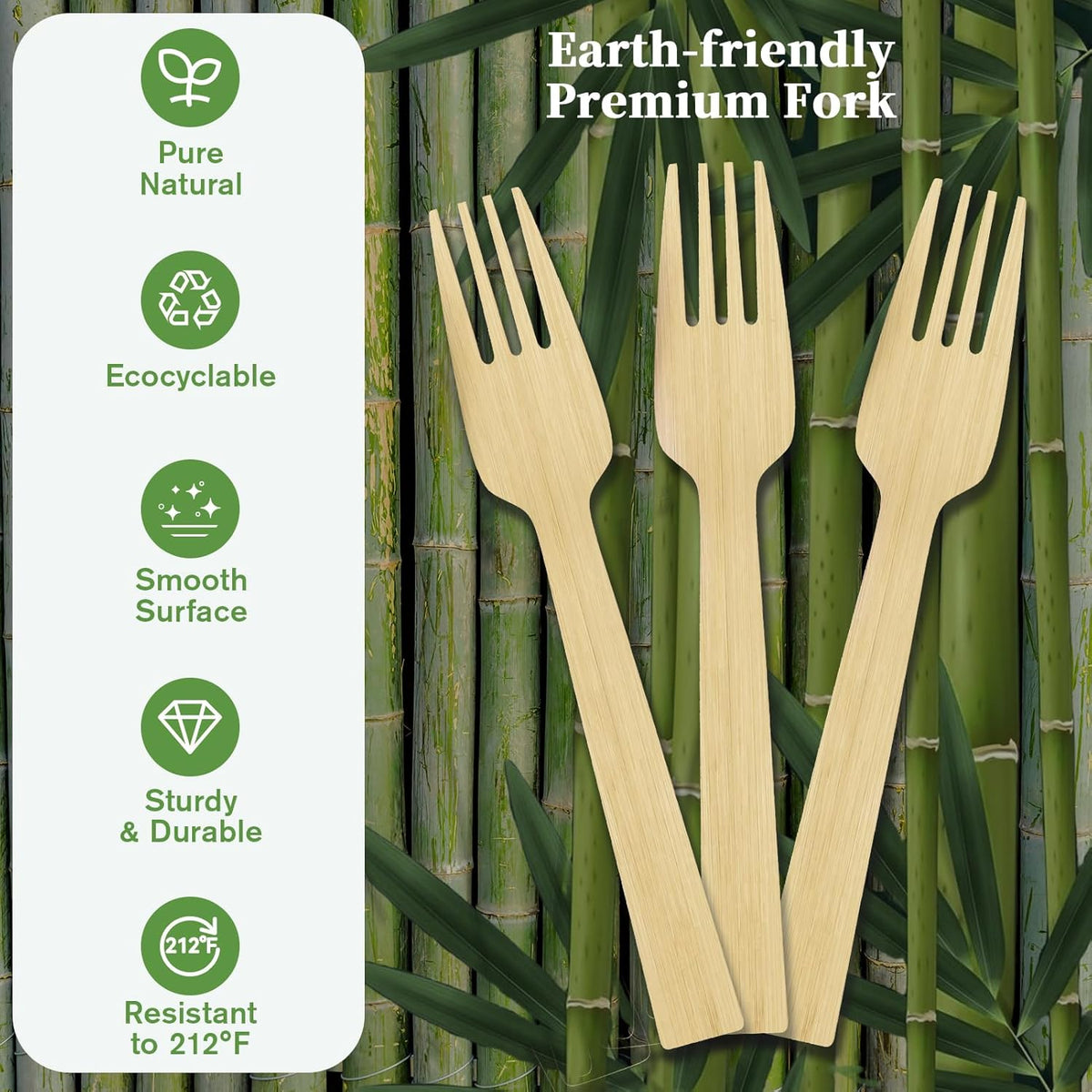 ECOLipak 300 Count Bamboo Forks Disposable, 6.7 Inch No Splinters Heavy Duty Bamboo Disposable Compostable Forks for Party, Wedding, Camping, Traveling, Family Dinners, Large Events