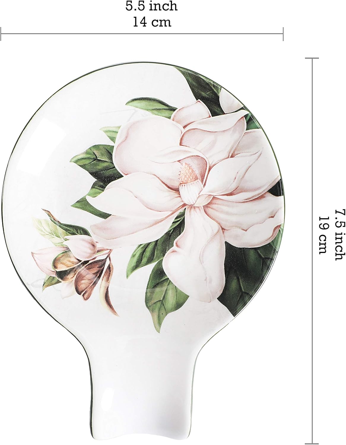 Bico Magnolia Floral Spoon Rest for Stove Top, Ceramic Spoon Holder for Kitchen Counter, Easy to Clean Coffee Spoon Rest Dishwasher Safe, Kitchen Cooking Utensil Rest for Ladles Spatula
