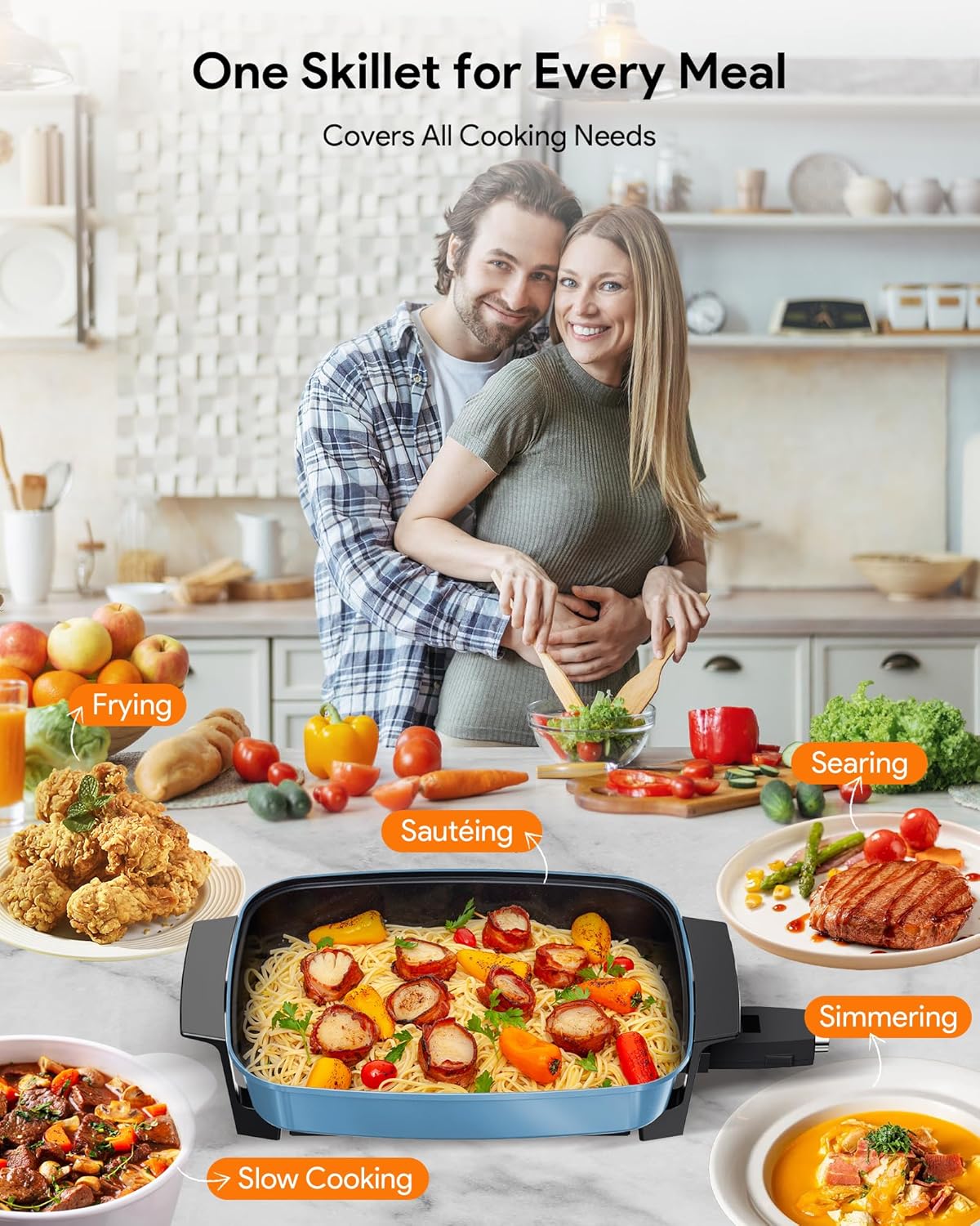 Nuwave Medley XL Digital Electric Skillet, Family Size Griddle w/Glass Lid, 2025 New & Improved Precision Heating, 100°-425°F, PFAS Free G11 Nonstick Ceramic Coating, Portable Hot Plate, 7qt Capacity