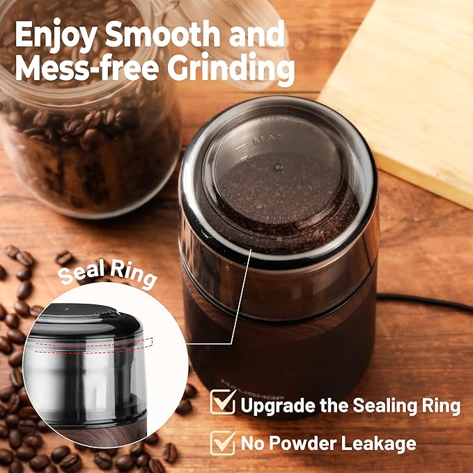 HAUSHOF Coffee Grinder Electric, One Touch Design, Spice, Herb, Grinder for Coffee Bean Spices and Seeds with 1 Removable Stainless Steel Bowl, Dry Grinder-Black