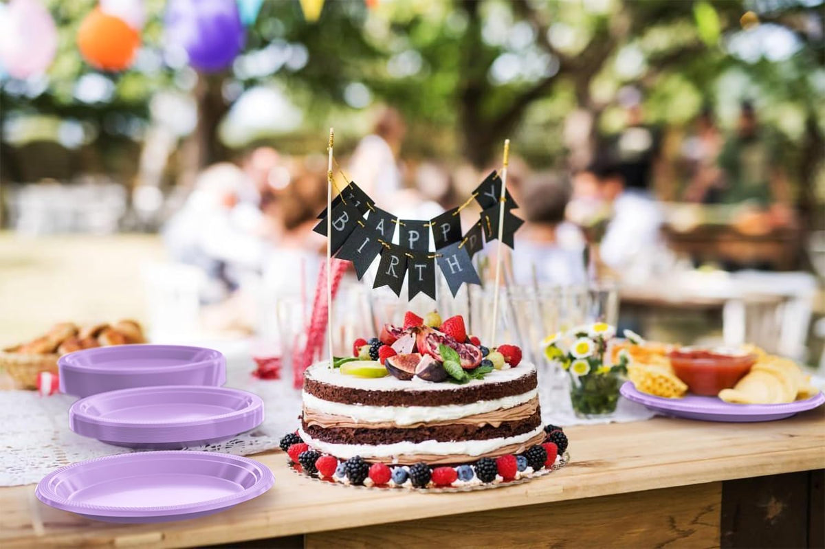 Exquisite Party Solids Lavender Plastic Plates For Party 9" Lavender Disposable Plates Heavy Duty Supplies 100 Pcs Plastic Dinnerware Sets Heavy Duty 350 GSM Disposable Dinnerware Set