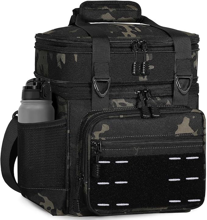 Lunch Box Cooler Bag - Insulated Tactical Lunchbox for Men - Large Lunch Pail or Adults Work Outdoor Shifts Trips Black Camo 16L