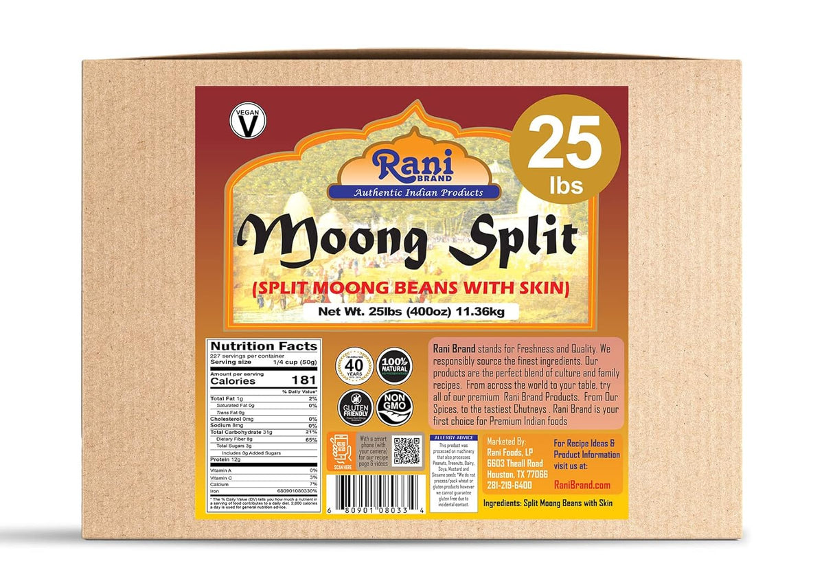 Rani Moong Split (Split Mung Beans with Skin) Lentils Indian 400oz (25lbs) 11.36kg Bulk Box ~ All Natural | Gluten Friendly | Non-GMO | Kosher | Vegan | Indian Origin
