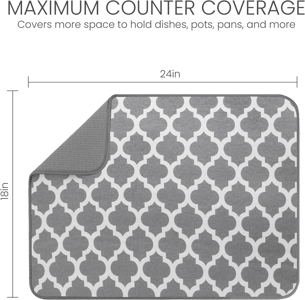 Bellemain XXL Dish Mat 24" x 17" ( LARGEST MAT ) Microfiber Dish Drying Mat , Super absorbent ( Trellis )
