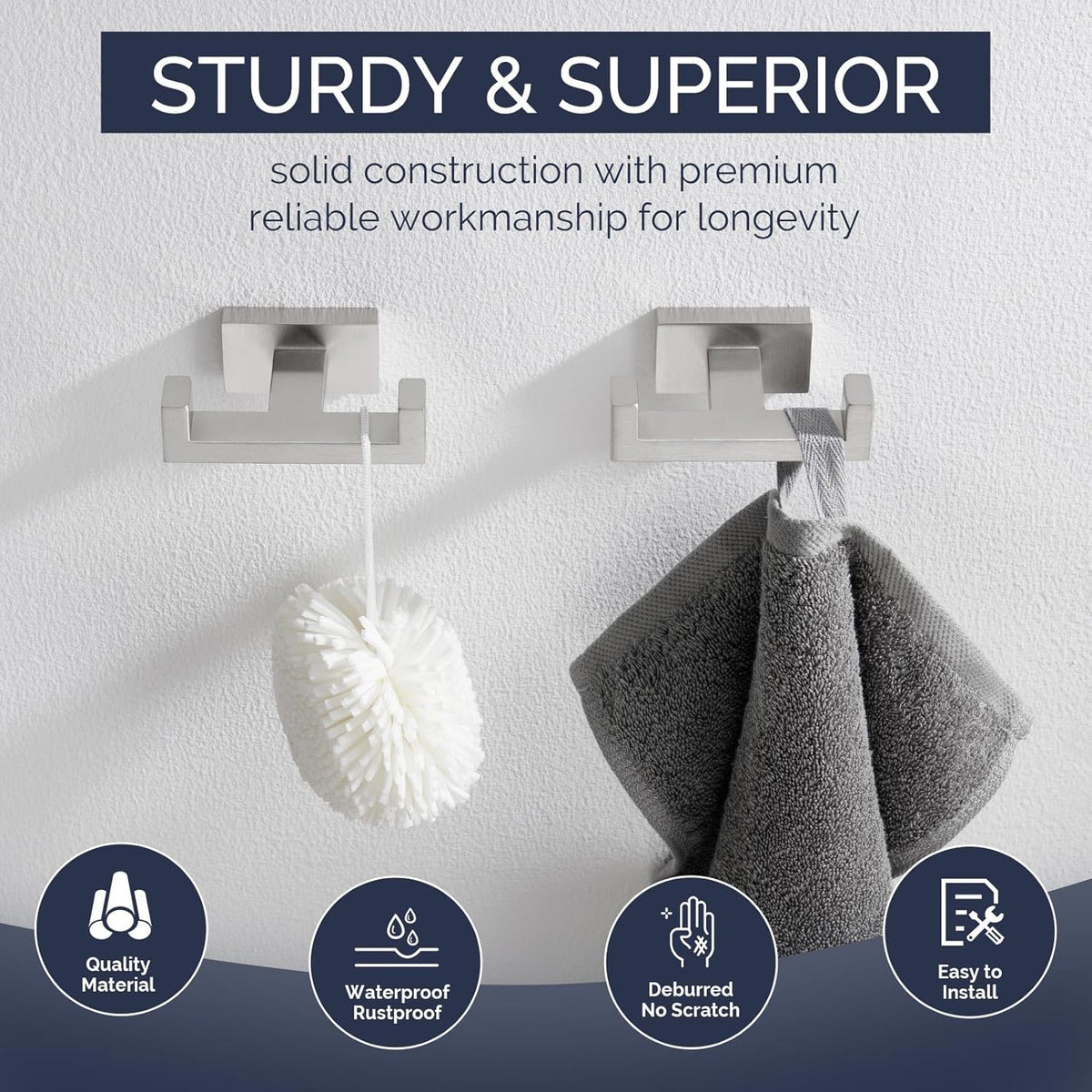 Angle Simple Bathroom Double Hook 2 PCS, SUS304 Stainless Steel Hand Towel Holder, Bath Towel Hanger, Modern Robe Hook for Wall, Brushed Nickel