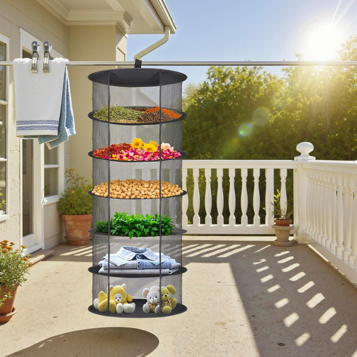 Herb Drying Rack Hanging Collapsible Drying Net for Garden Hydroponic Plant, Flowers, Herbs,Dry Mesh Folding Dryer (8 Layer)