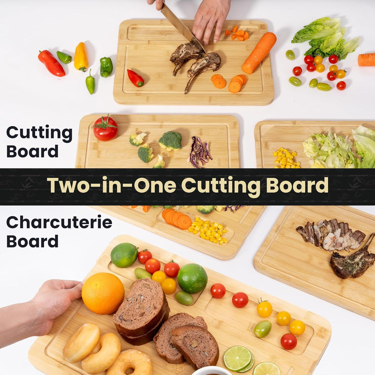 Heimlove Extra Large Cutting Board, 18" Wooden Cutting Boards for Kitchen Charcuterie Boards with Juice Groove and Handles, Chopping Board for Meat, Vegetables and Cheese