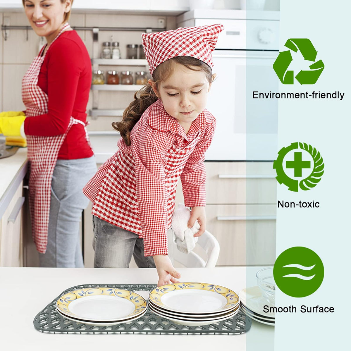 Sink Protectors for Bottom of Kitchen Sink 13x11 &16x12 &19x14 &21x16 &22x13 &24x13 &28x14 &30x16, Large Farmhouse Silicone Mats Grid (26”x14”, Rear Drain)