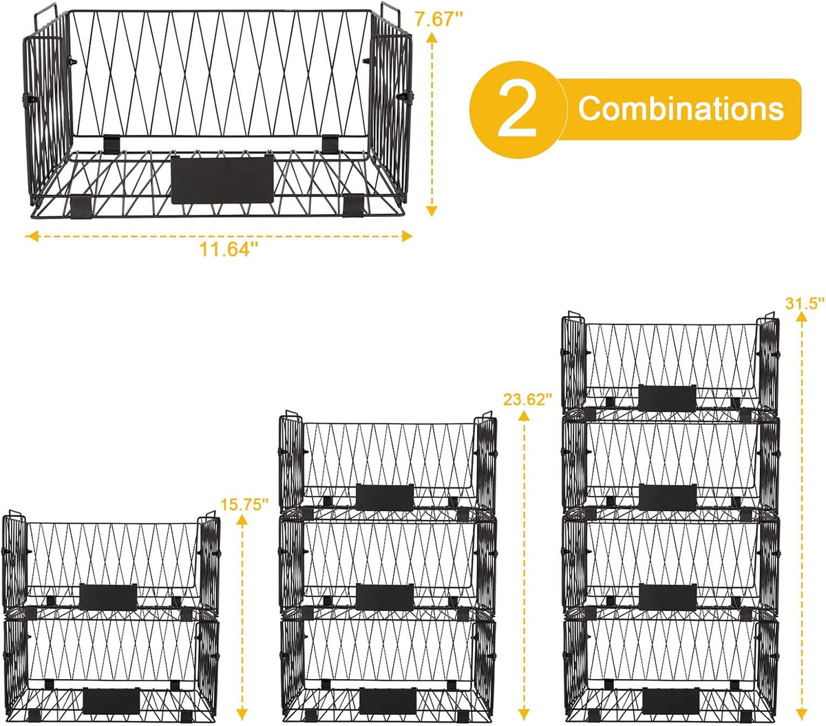 2 PACKS XXL Kitchen Organization and Storage Pantry Baskets, Fruit & Vegetable Basket for Kitchen Cabinet, Stackable Wire Metal Baskets for Snack Chips Onion Potato Cans