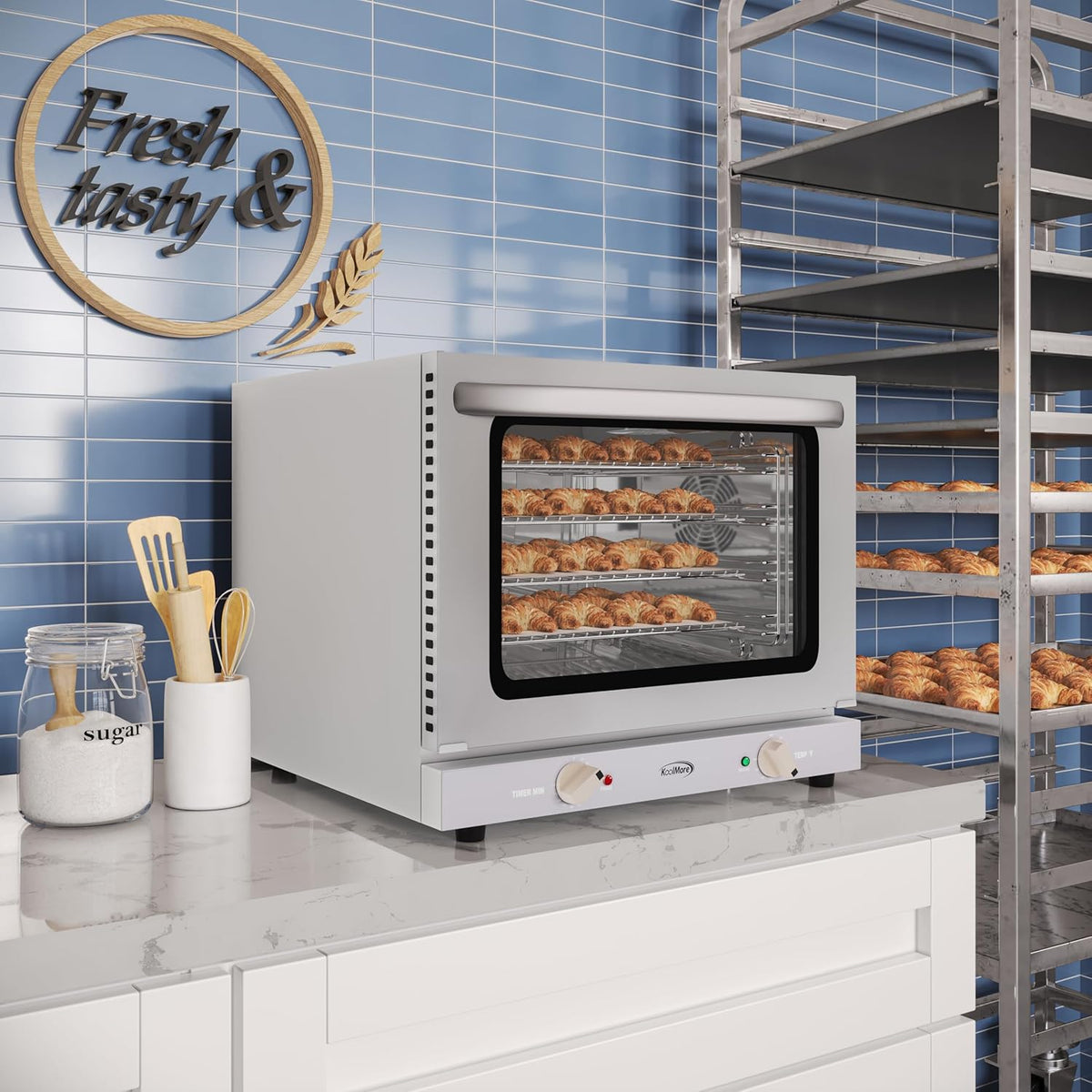 KoolMore 23 in. Countertop Convection Oven for Half-Size Pans with 4 Racks and 2800W of Power in Stainless-Steel - 208/240V, 2.3 cu. ft. ETL Listed (KM-CTCO220-23)