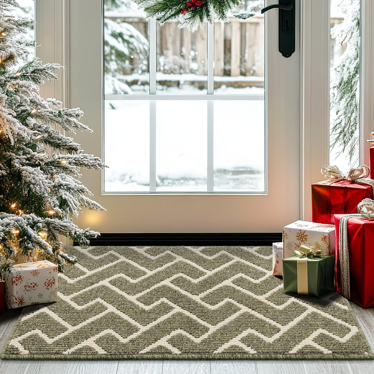 hicorfe Kitchen Rugs and Mats Sets,Super Absorbent Polypropylene Non-Slip Rug,Soft Comfort Floor Mat,Washable for Kitchen,Hallway,Office,Sink,Laundry(24" x 35",Green)