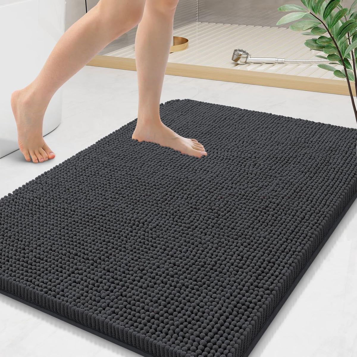 Arotive Bathroom Rugs 36x24, Extra Soft Absorbent Shaggy Chenille Bath Rugs, Machine Washable Rubber Backing Non-Slip Bath Mats for Bathroom Floor Tub and Shower, Home Decor Accessories, Dark Grey