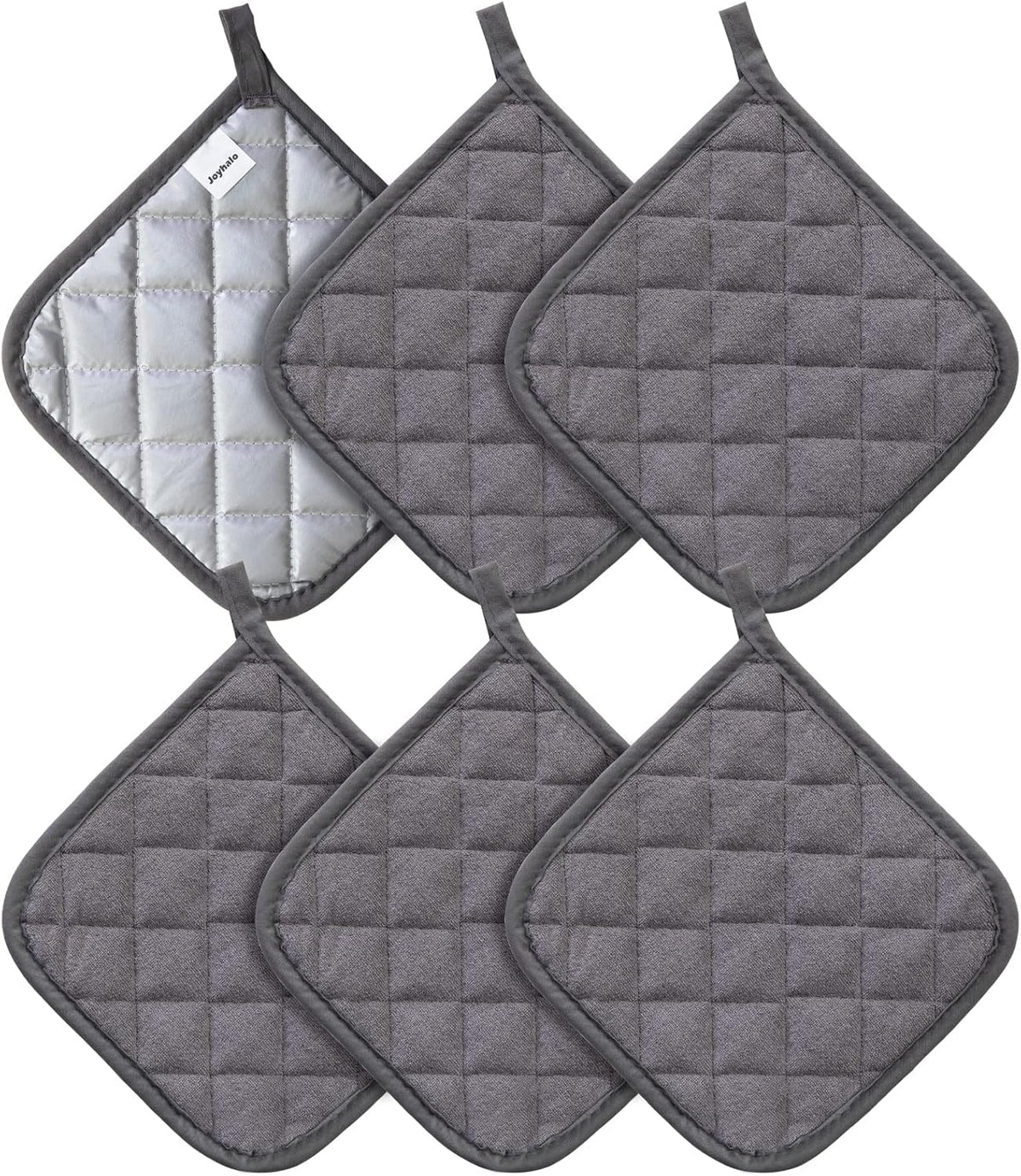 Joyhalo 6 Pack Pot Holders for Kitchen,Cotton Oven Holder with Great Heat Resistance,Non Slip Hot Pads for Kitchen Clearance,Dark Grey