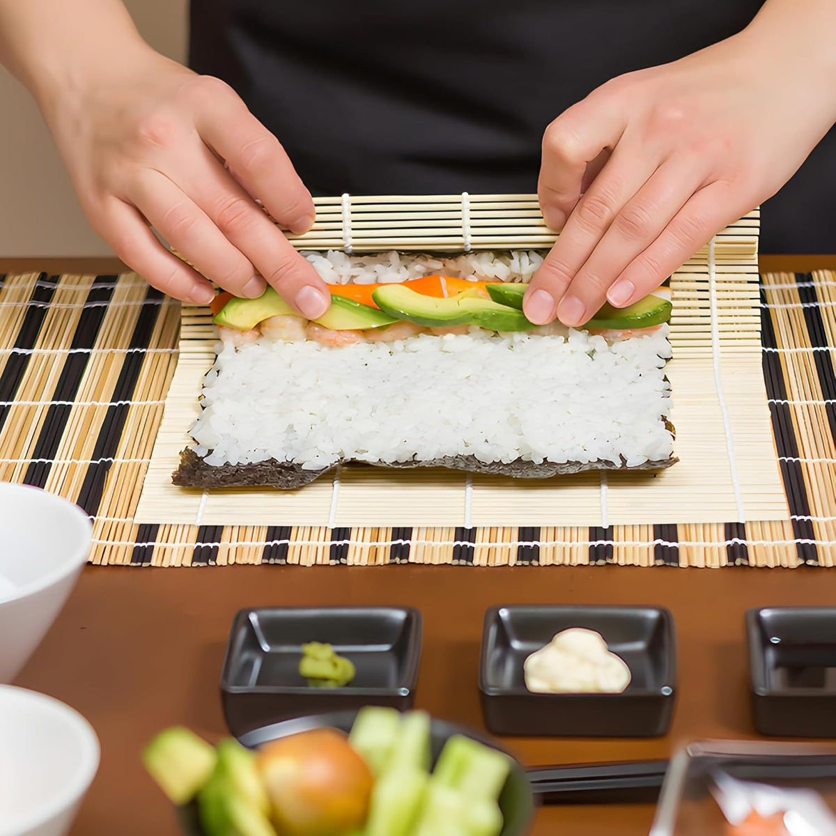 Fusion Select 1 Pk Bamboo Sushi Mat - Sushi Roller Mat for Making, Shaping & Molding Sushi Roll & Kimbap - Food-Safe Sushi Making Supplies, Tools & Accessories - Made of Natural Bamboo - 9.5x9.5